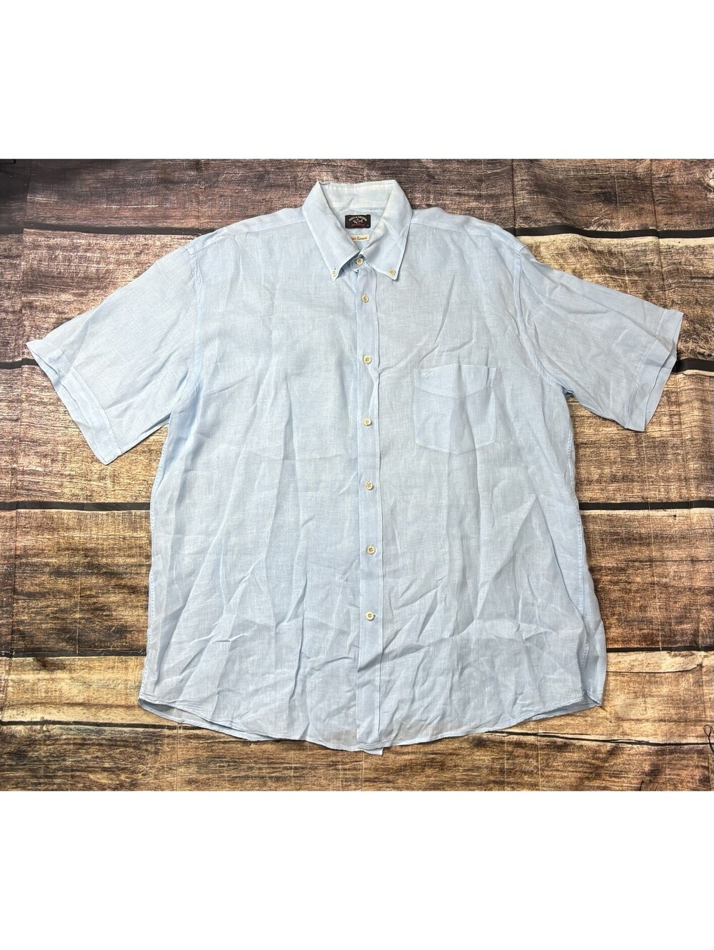 Paul & Shark Yachting Shirt Mens Size 43 2XL Linen Button Up Pocket Blue